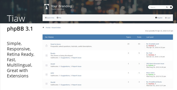 Tiaw - Classic Responsive phpBB Style - phpBB style preview